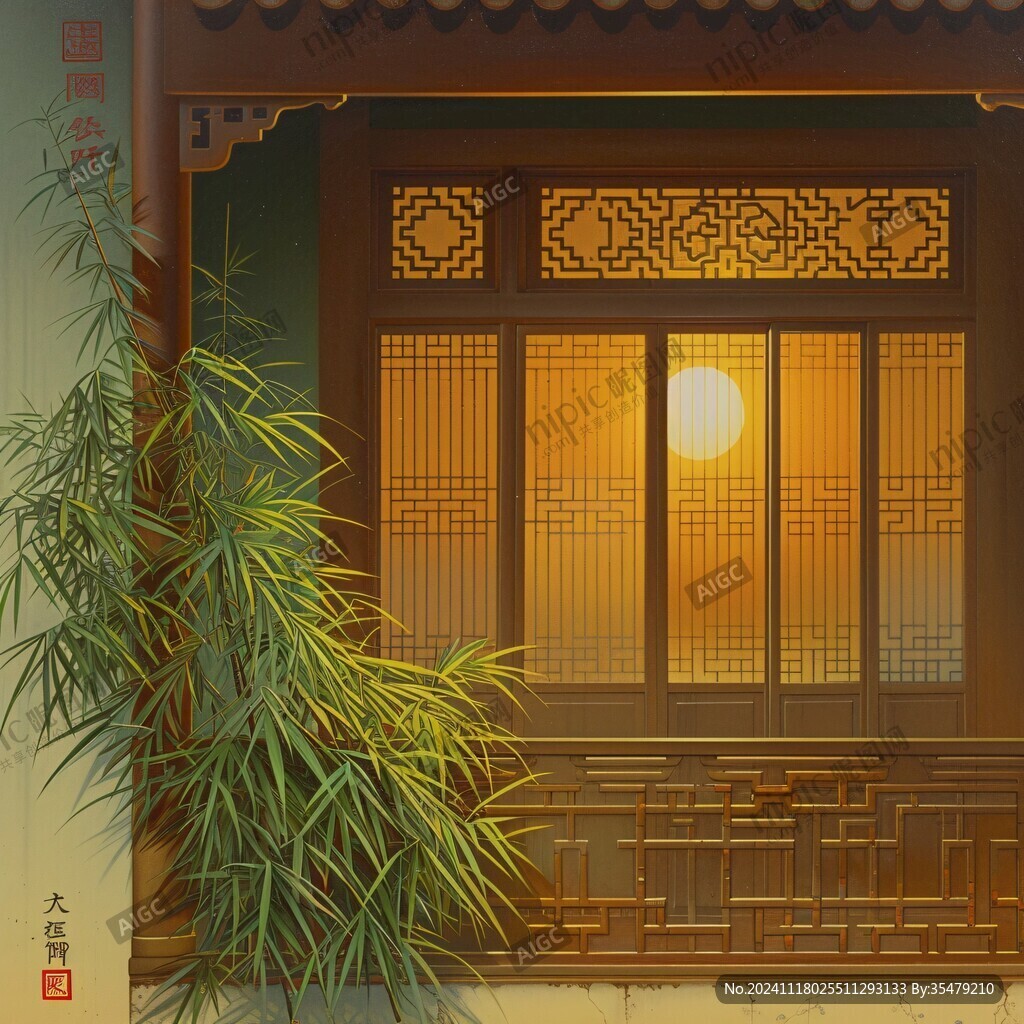 中式窗景插畫