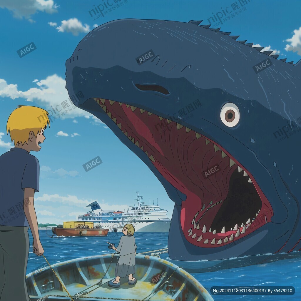 小孩看鯨魚