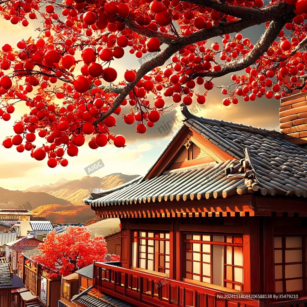 中式房子紅楓樹