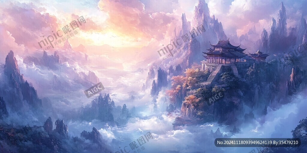 天界曉鐘風景插畫