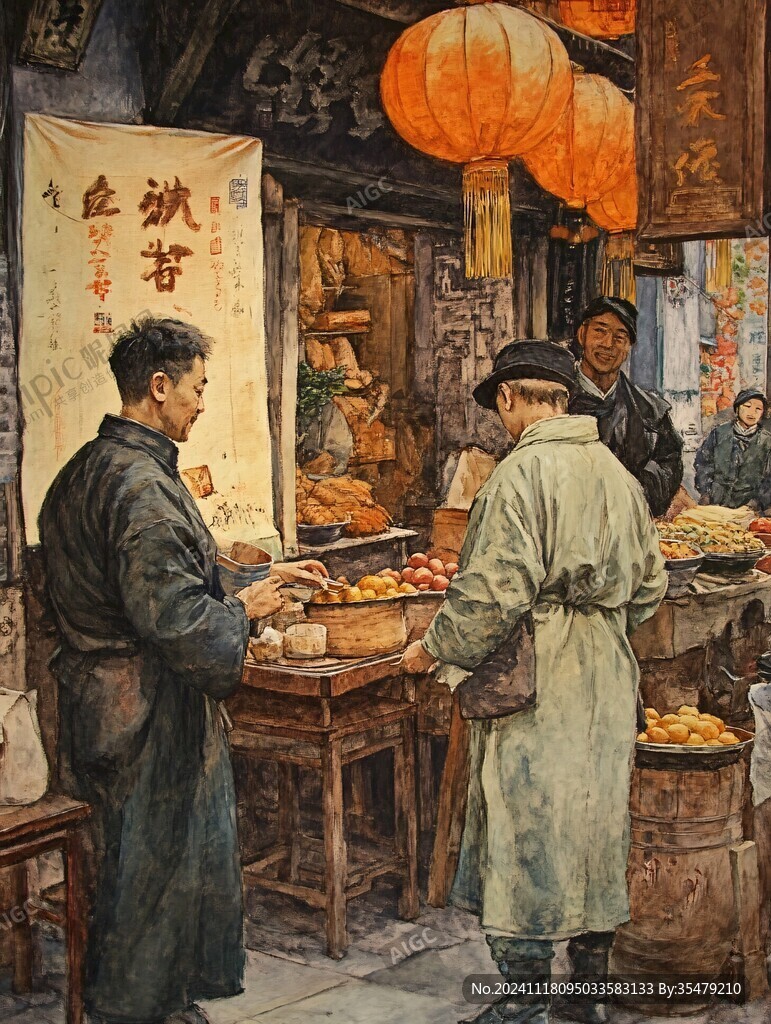 小吃攤版畫