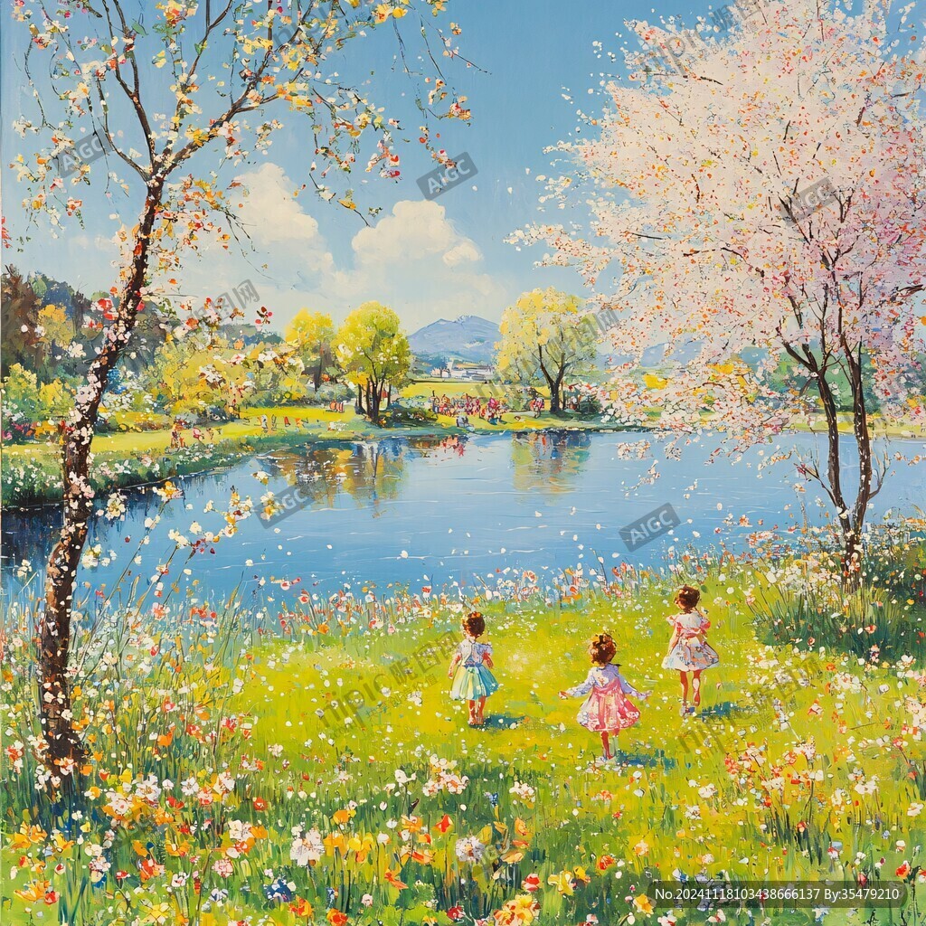 春天孩童出游圖