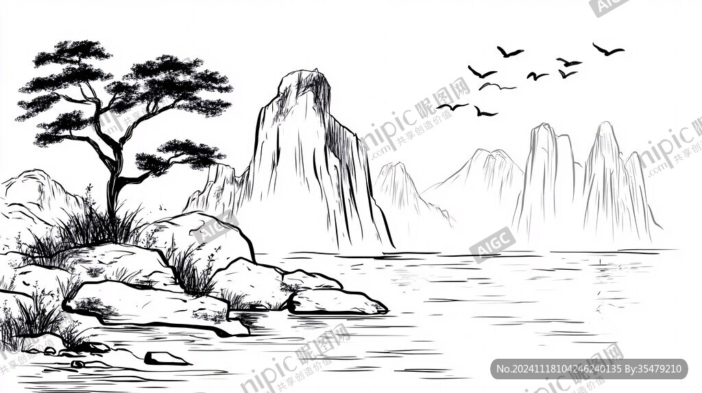 簡筆山水