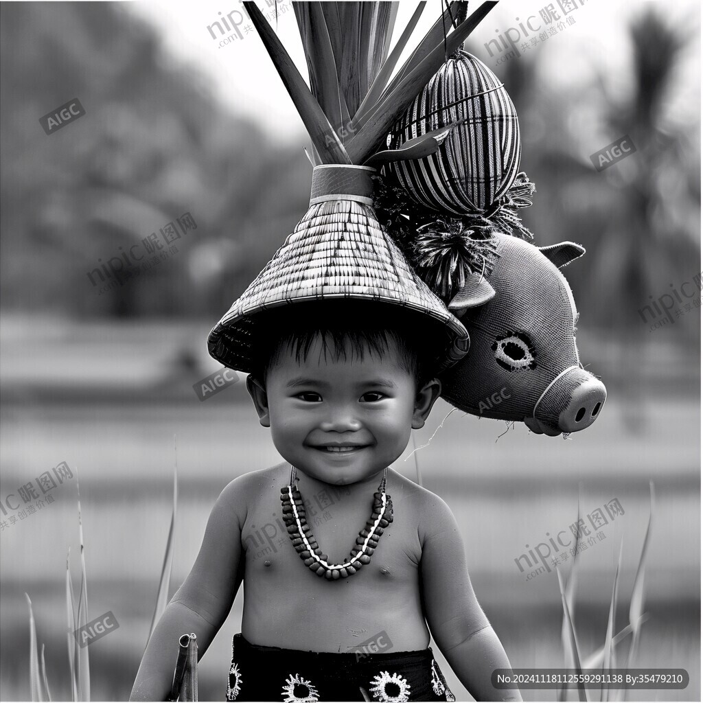 頭戴荷葉的小孩兒