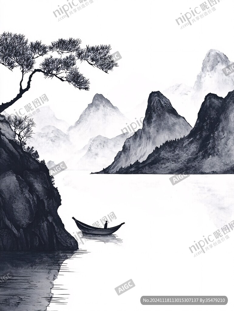 山水行舟插畫