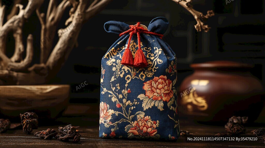 褐地刺繡香囊