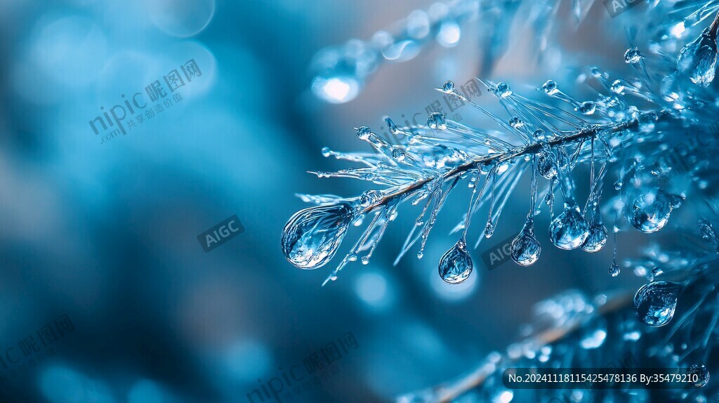 松樹枝水珠