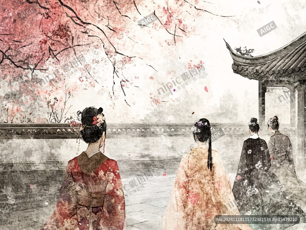 古風(fēng)背影女孩插畫