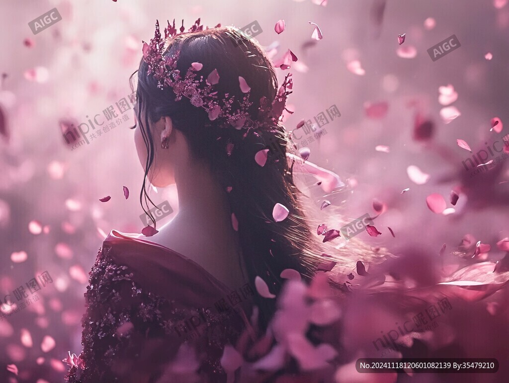唯美花兒女神背影