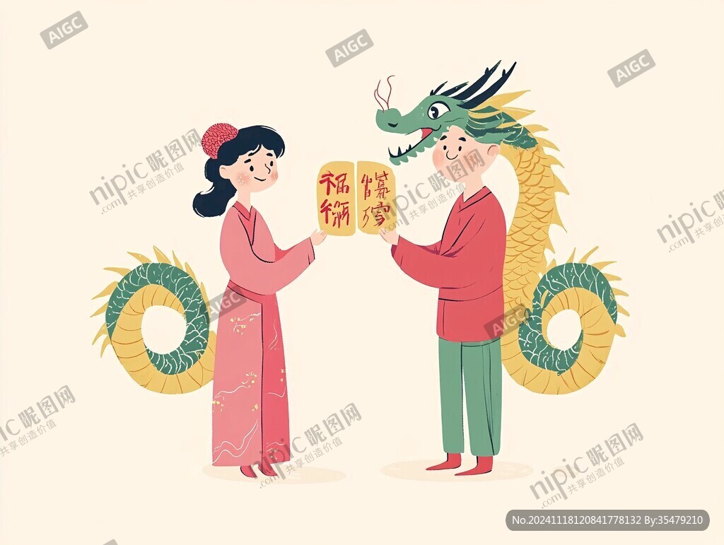 龍年愛情祝福插畫