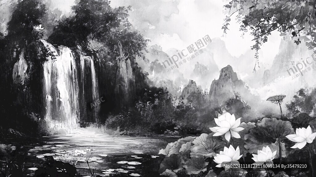 水墨數字畫山水畫壁紙