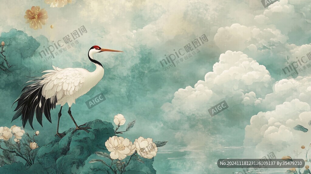 仙鶴云海插畫