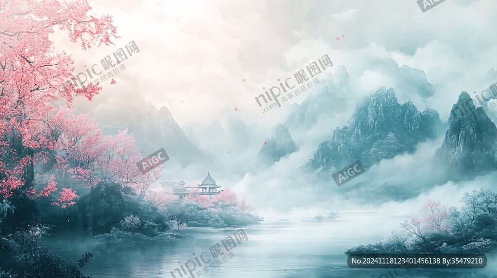 桃花源記古風山水插畫