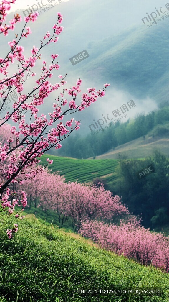 云霧下的櫻花茶園