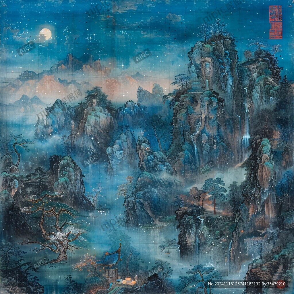藍色經(jīng)典巨幅山水