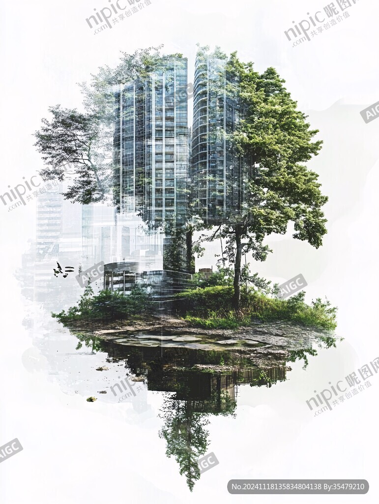 水倒影樹木建筑