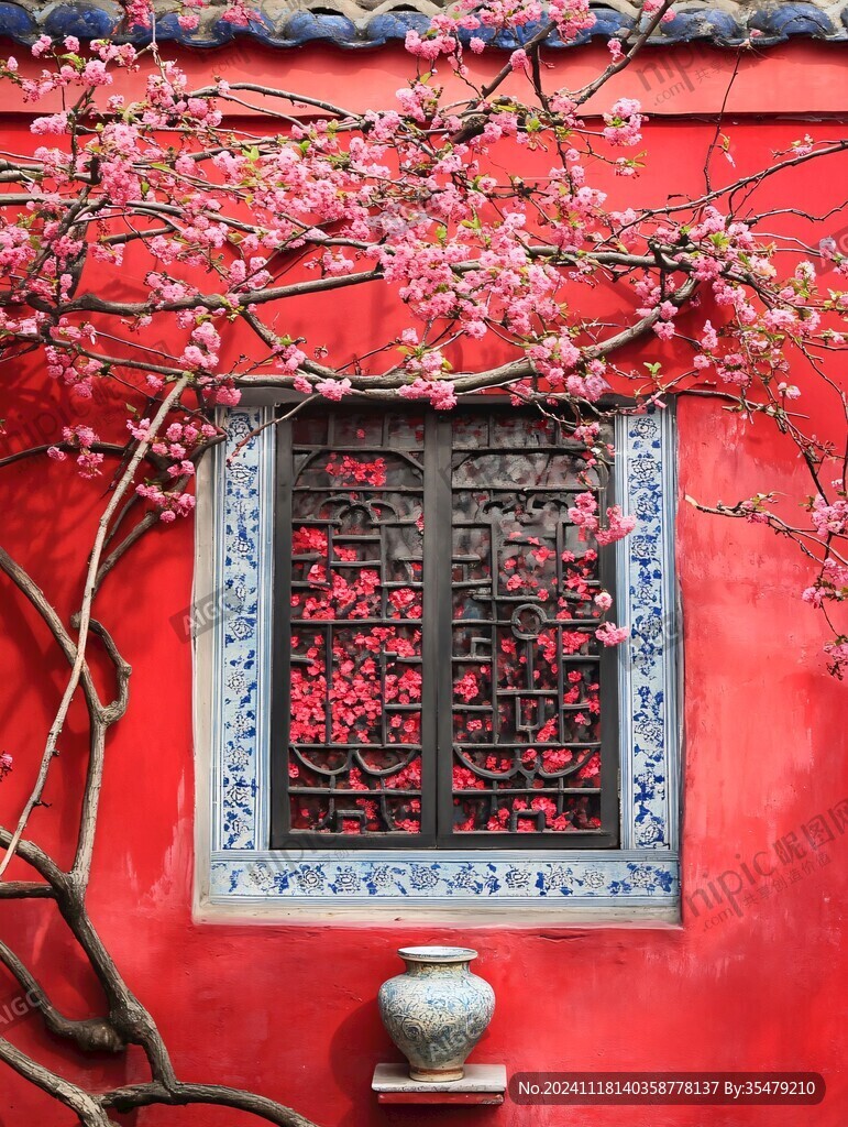 古窗紅梅