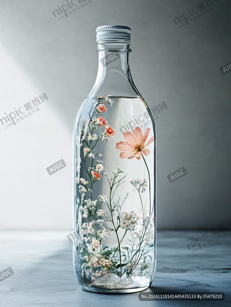 白地彩繪風景玻璃瓶