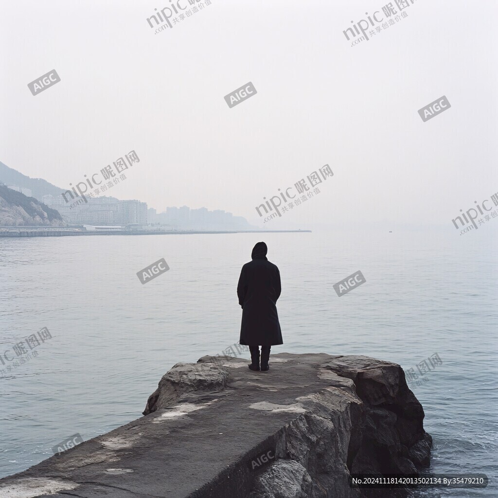 江邊男人背影
