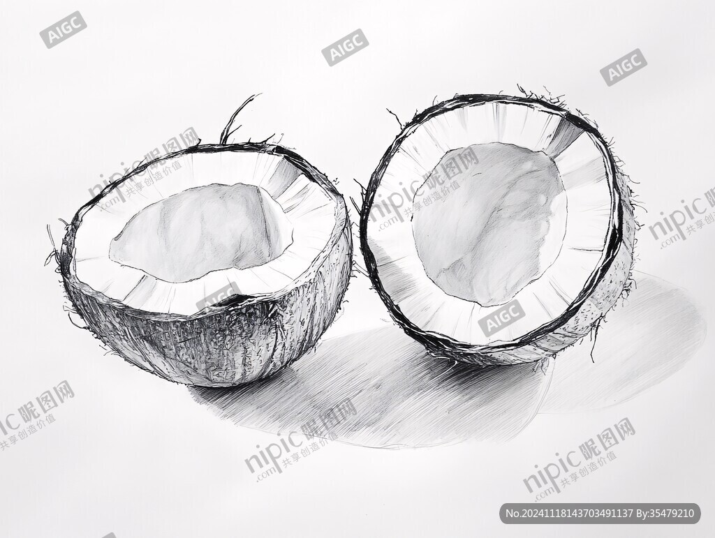 手繪椰肉原料插圖