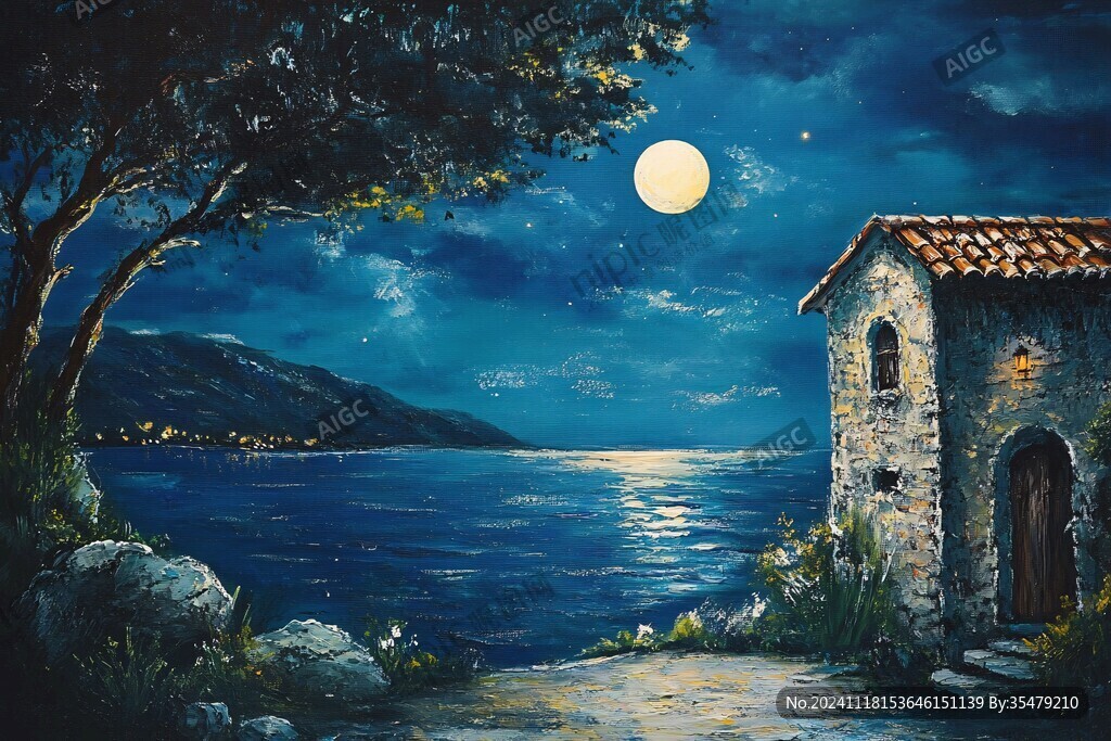 月夜油畫