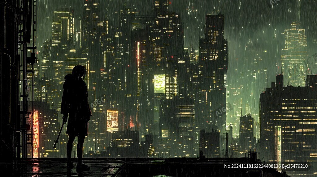 鋼鐵城市雨天的城市