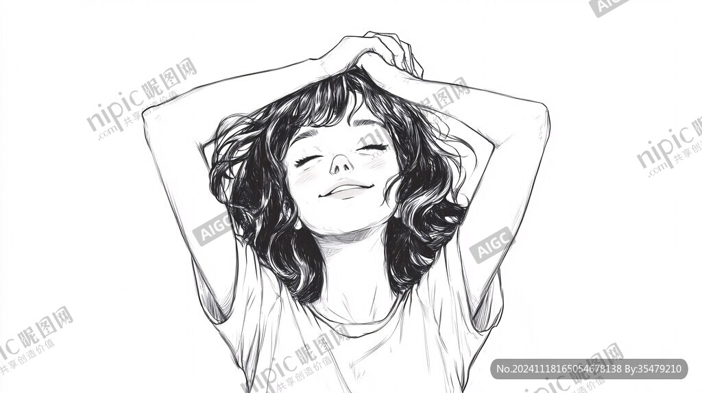 手繪閉眼女孩