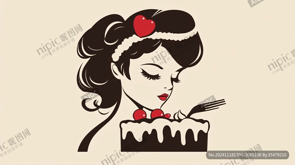 做蛋糕女生插畫設計
