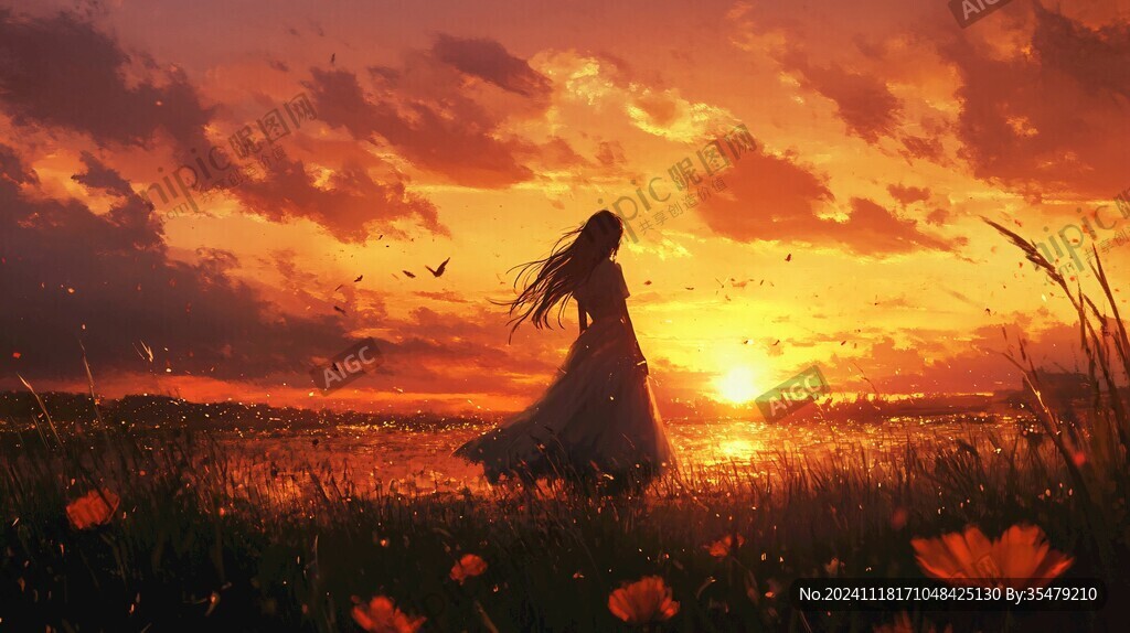插畫夕陽下