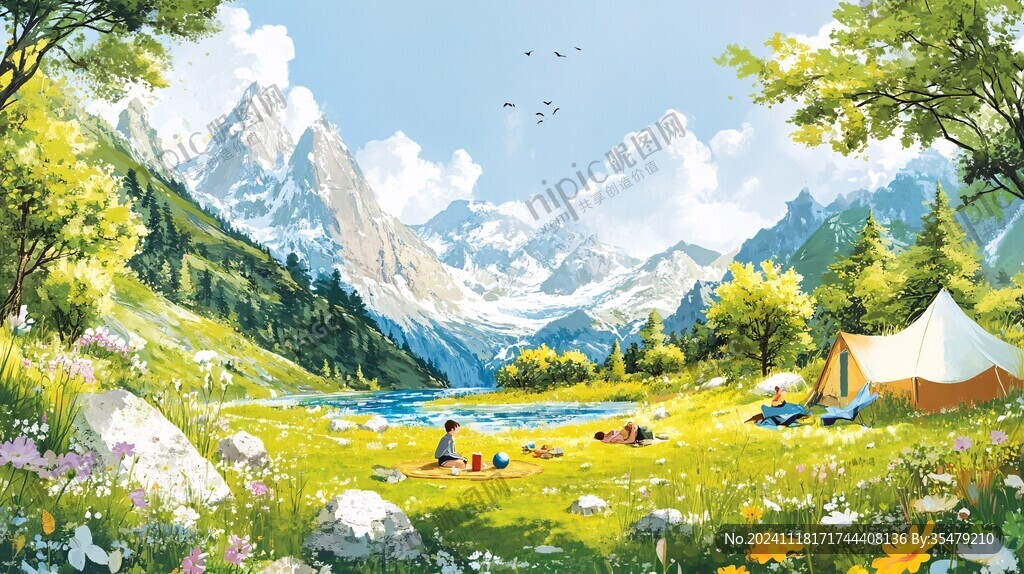 戶外露營(yíng)插畫kv