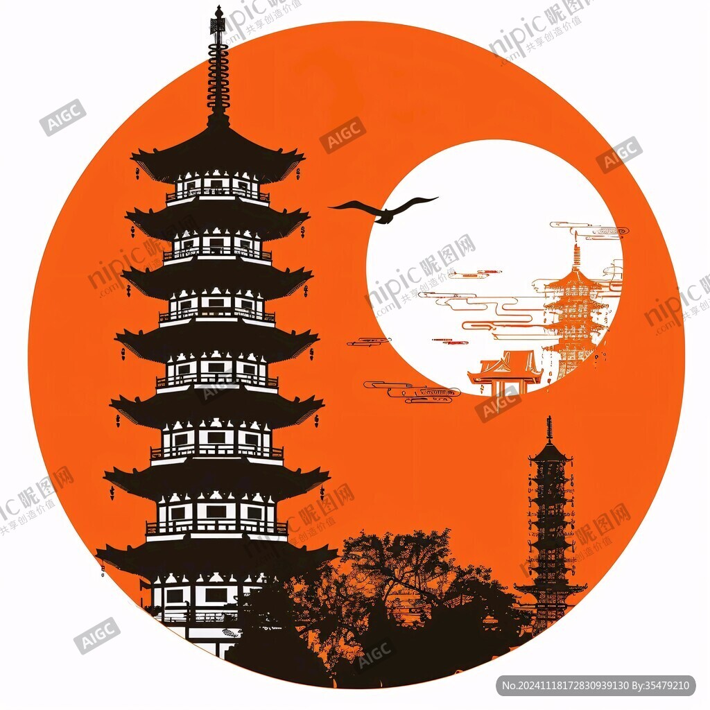 白鷺塔插畫