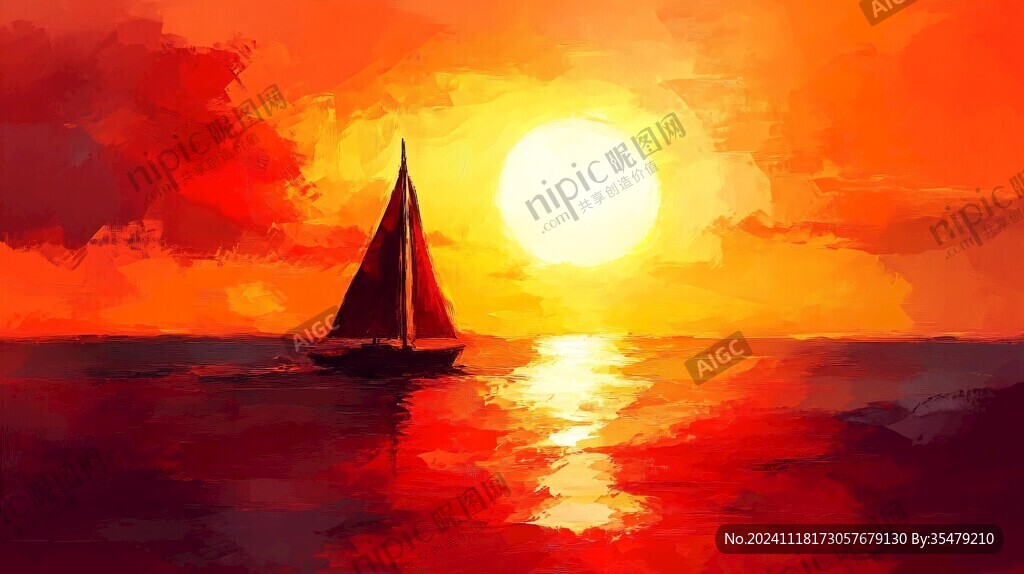 海上落日插畫