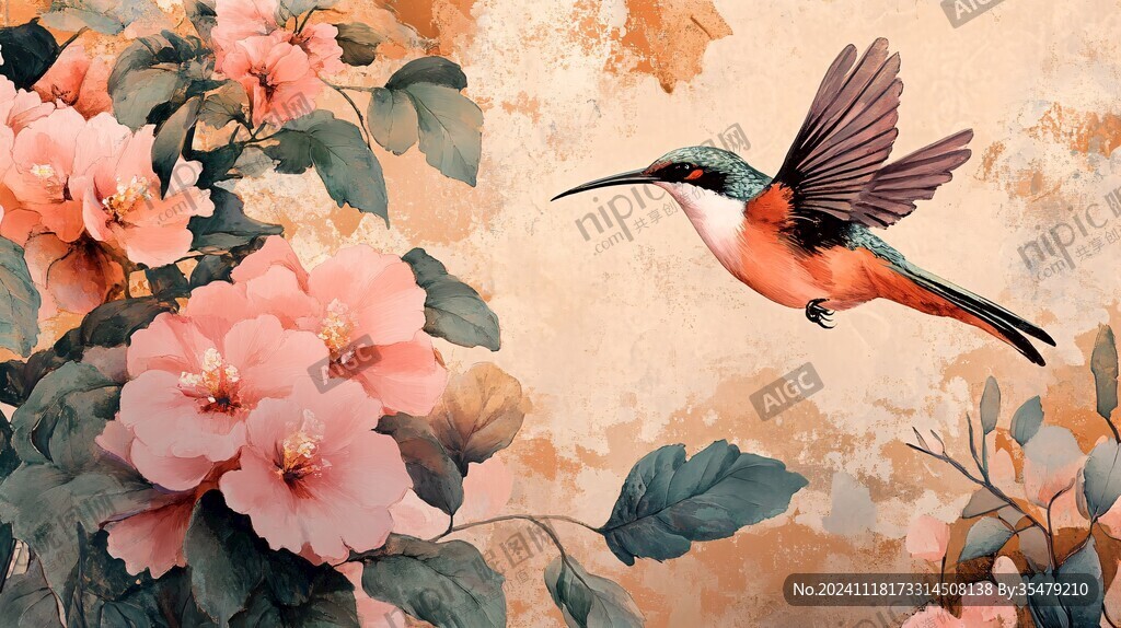 手繪花鳥(niǎo)壁畫(huà)工筆花鳥(niǎo)