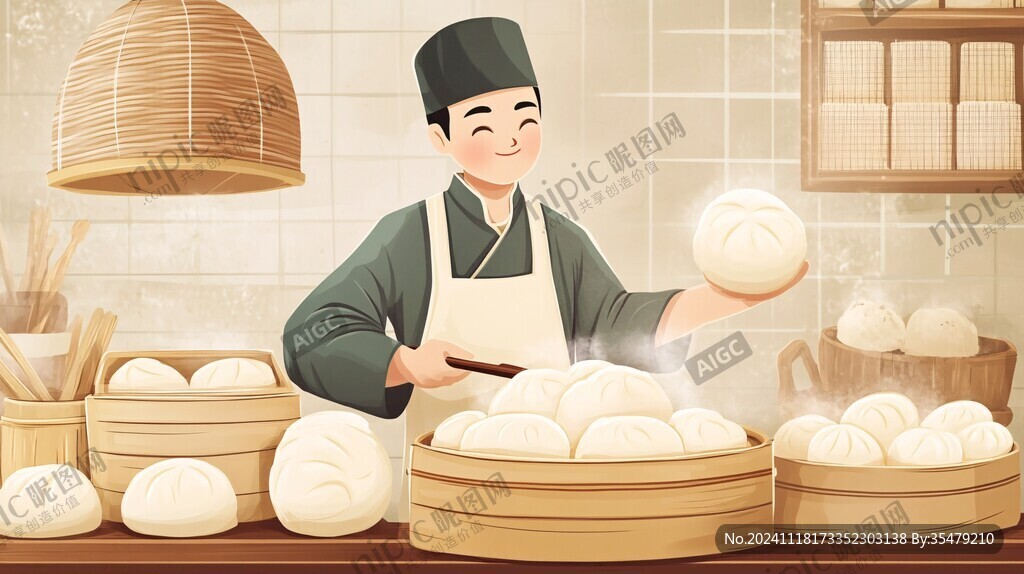 蒸饅頭插畫