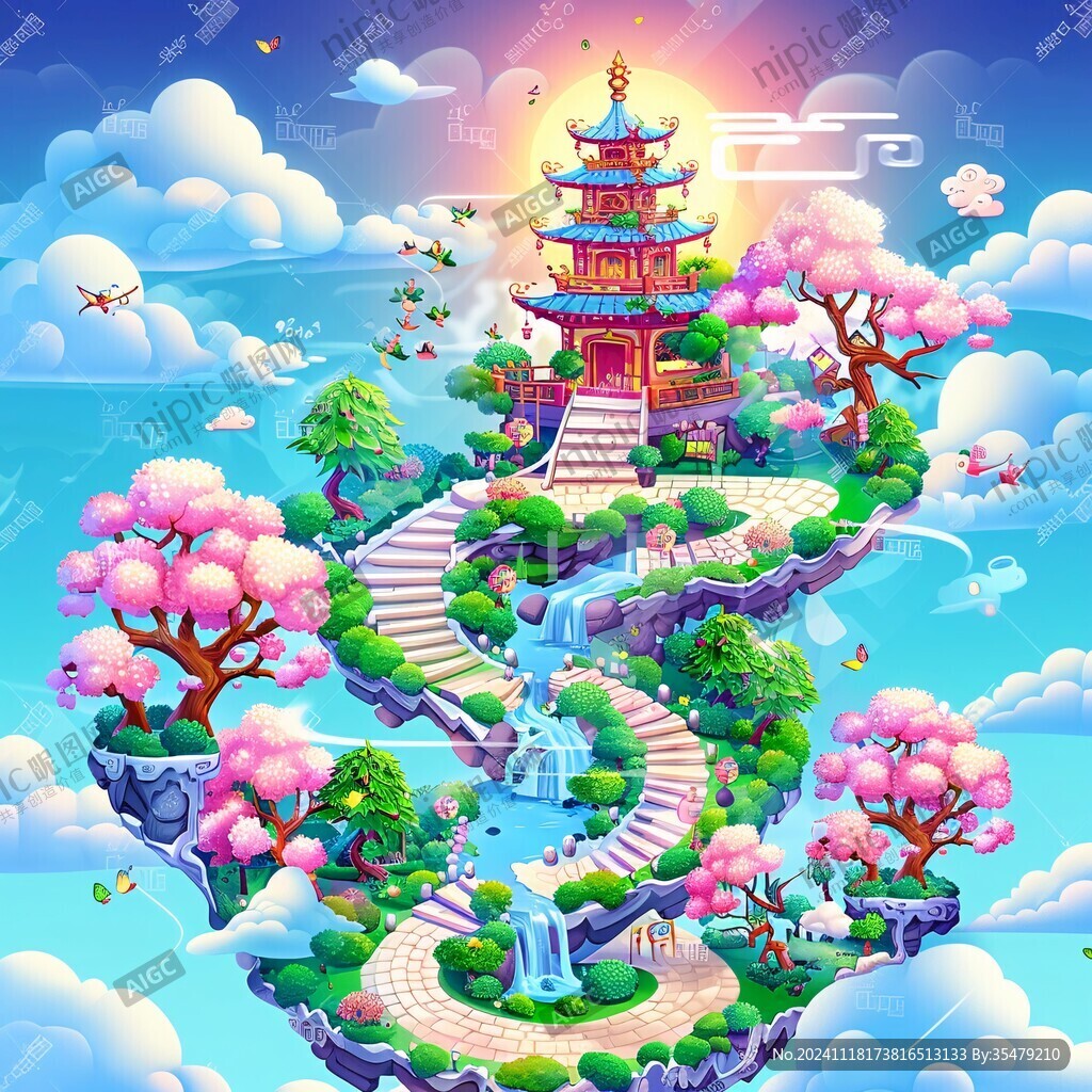 樓閣仙景插畫