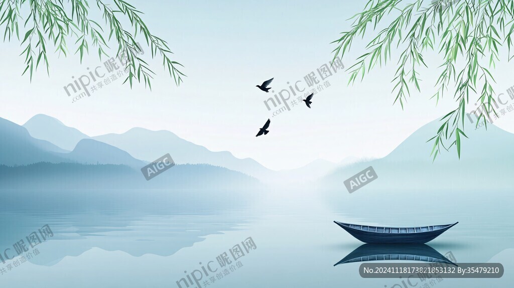 簡約垂柳春水