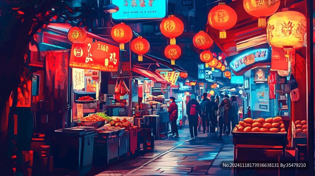 美食街夜景紅燈籠