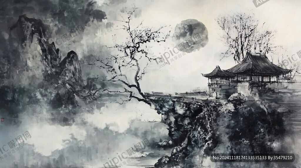 樓閣山水意境畫