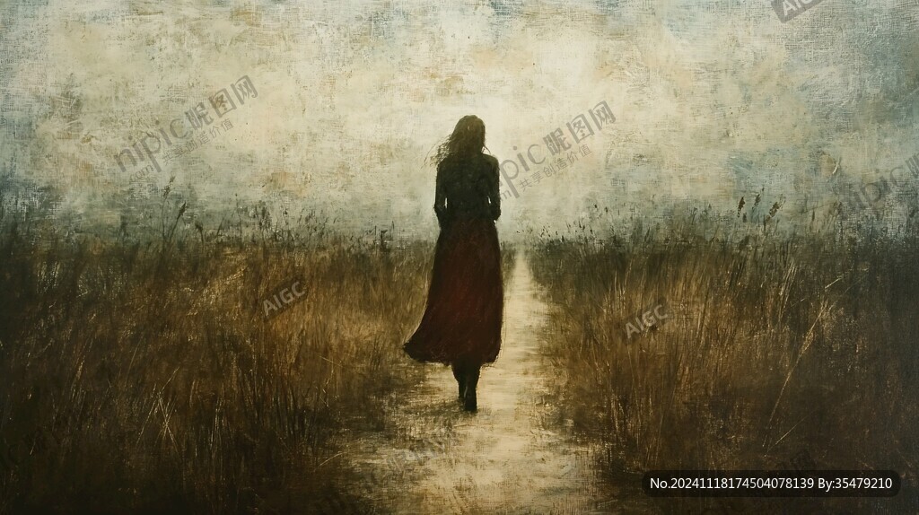 草地女人影
