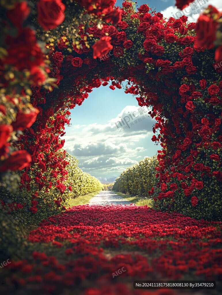 紅色鮮花拱門