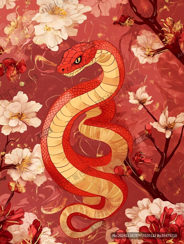 蛇年報春主題春節(jié)插畫