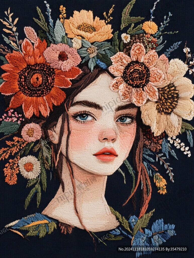 少女與花插畫