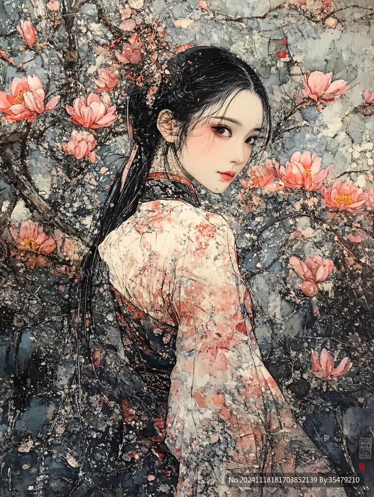 工筆美女插畫