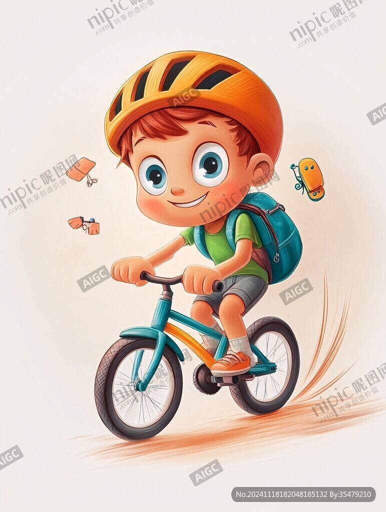 騎車兒童手繪