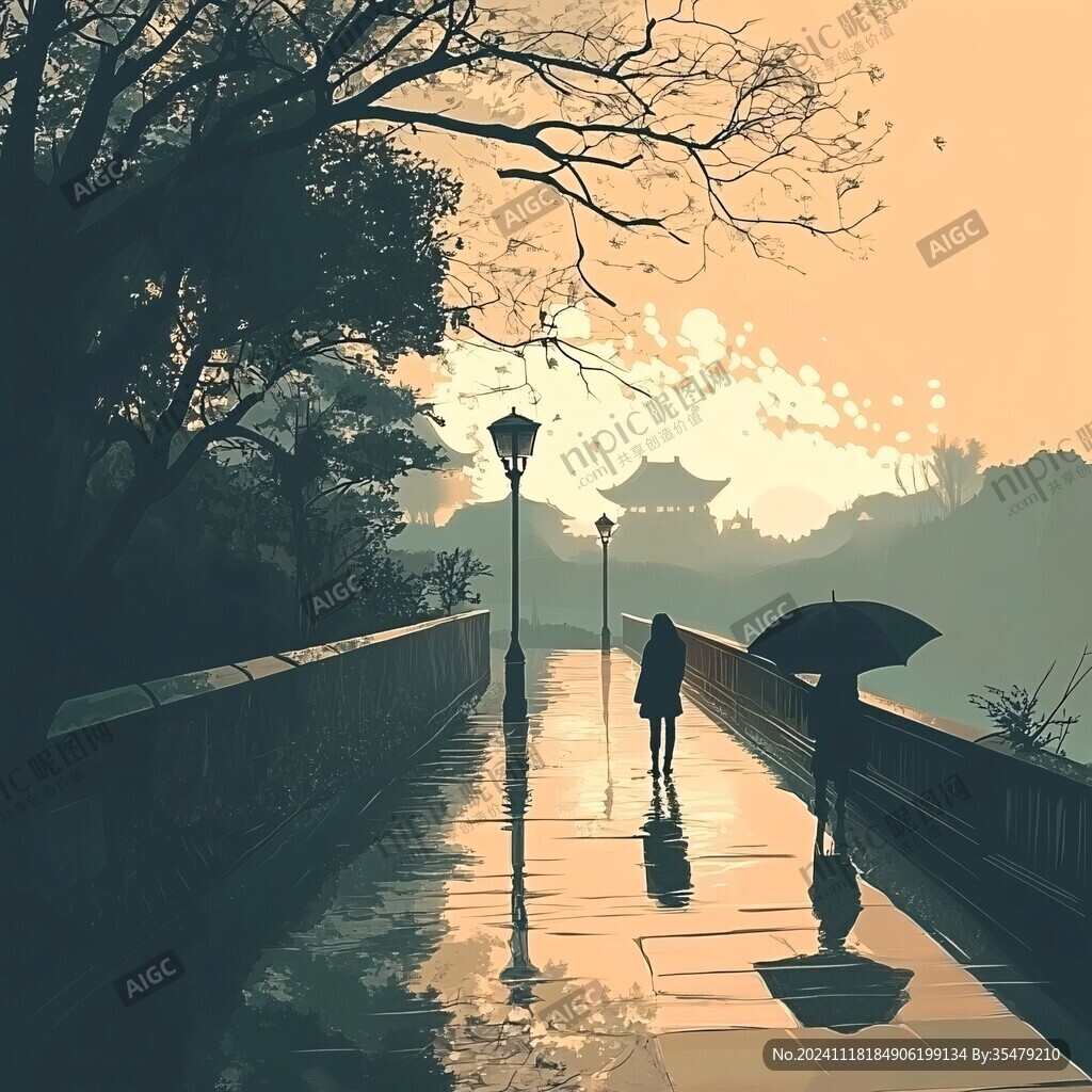 雨巷插畫