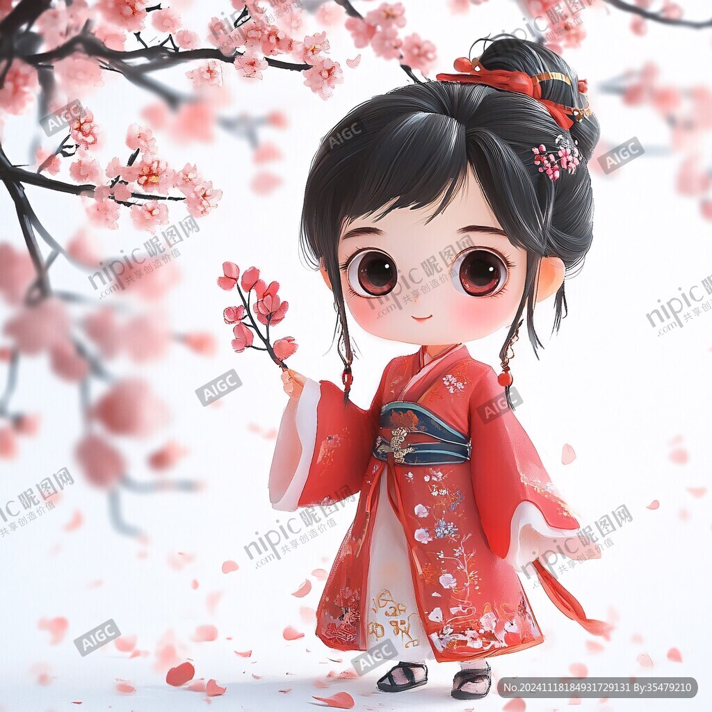 古風漢服q版女孩過年