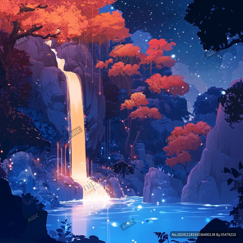 瀑布插畫