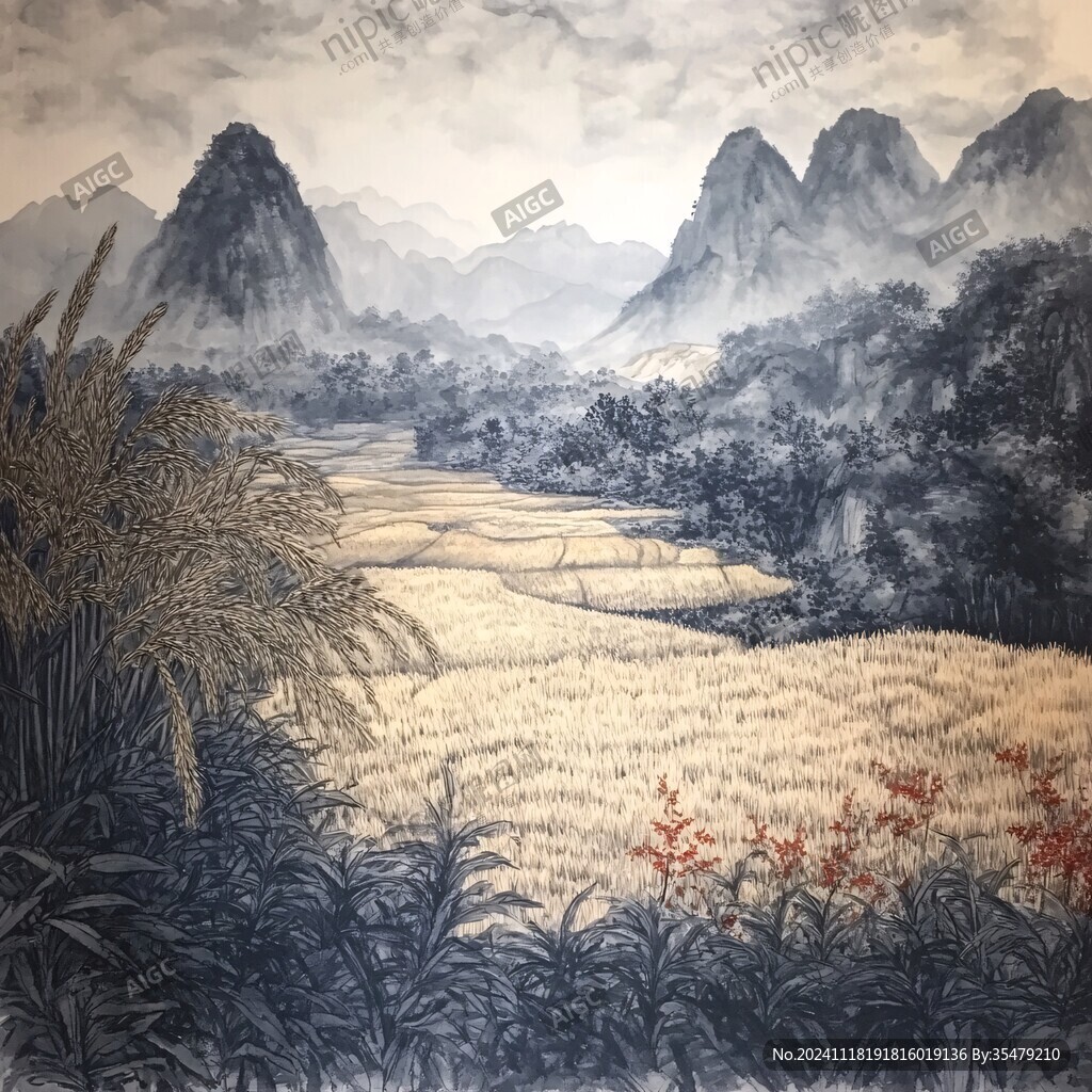 油畫水稻