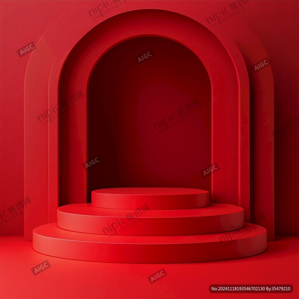 紅色立體場景舞臺展臺