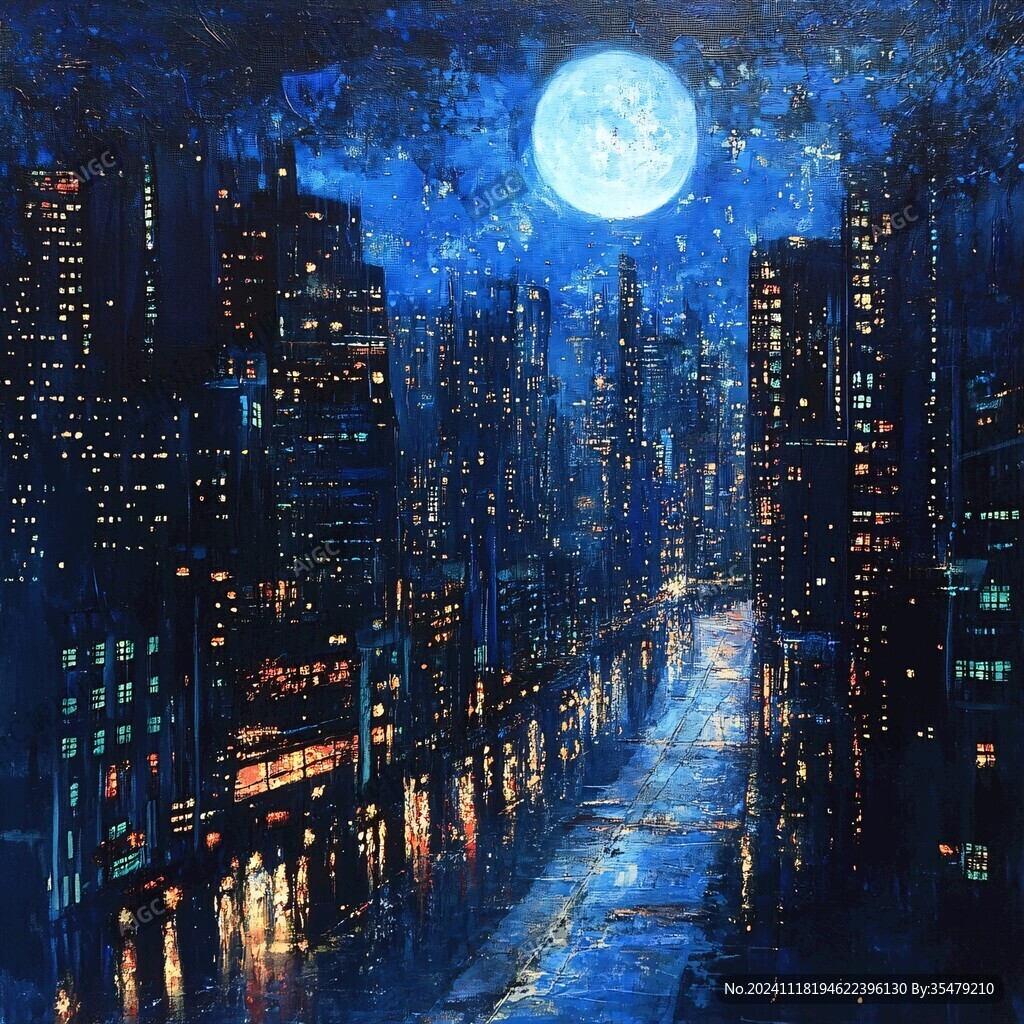 城市之夜油畫